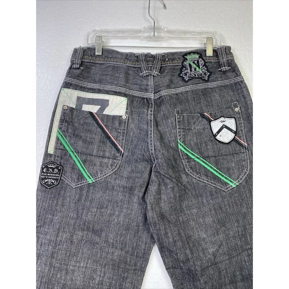 Enyce Jeans Mens 34x29‎ Black Straight Leg Skater Baggy Embroidered Hip Hop Y2K